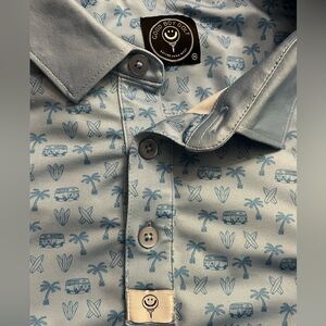 Men's White Short-Sleeve Polo Shirt with Blue Palm Print